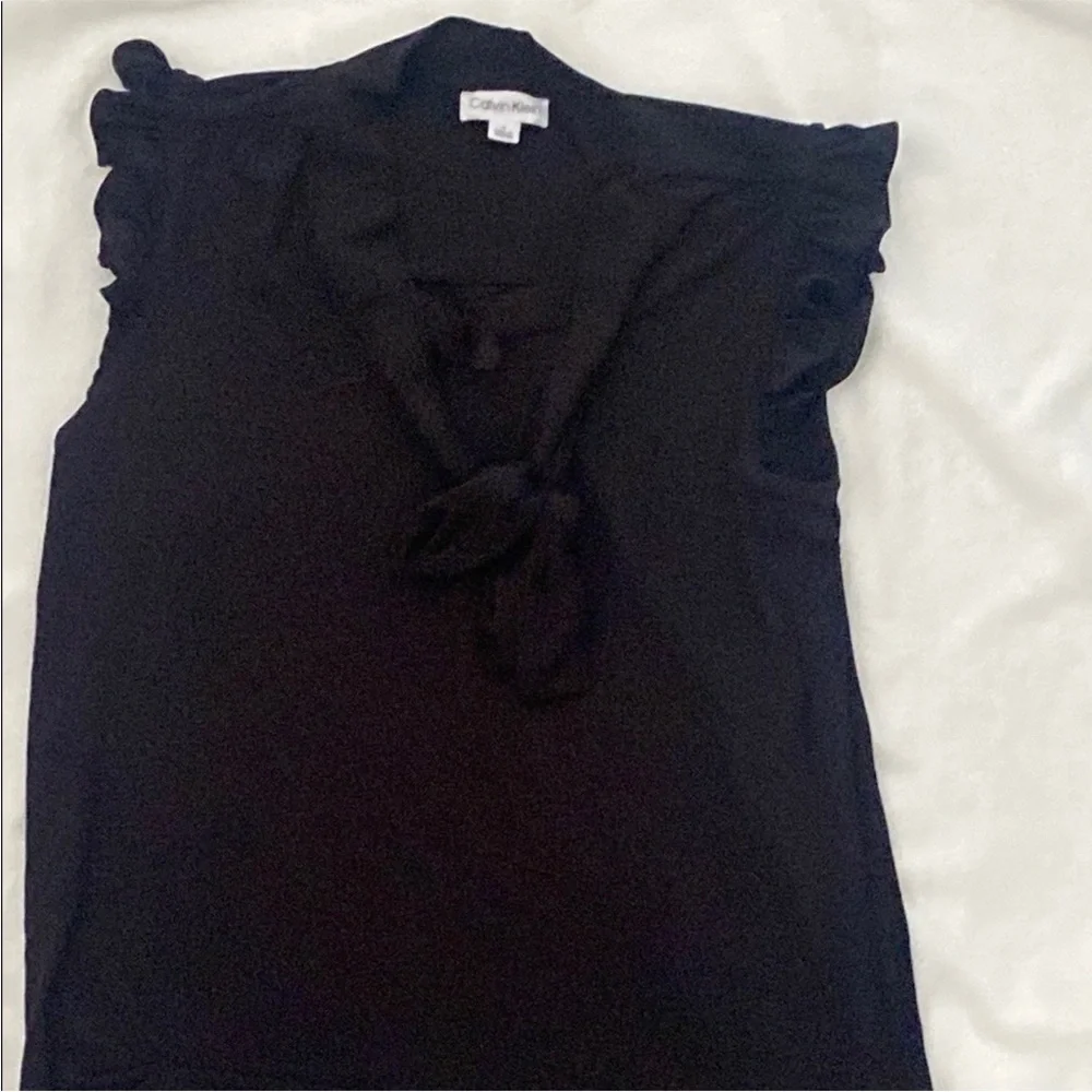 Calvin Klein Black Ruffled Tie Front Blouse. Blouse S - Picture 4 of 9
